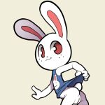  2019 animal_crossing anthro butt clothed clothing clothing_lift dress dress_lift female flat_chested freckles genitals half-length_portrait hi_res itsunknownanon lagomorph leaning leaning_forward leporid looking_back mammal nintendo portrait presenting presenting_pussy pussy rabbit red_eyes ruby_(animal_crossing) solo video_games white_body 