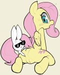  2019 ambiguous_gender angel_(mlp) butt butt_grab cutie_mark duo equid equine eyewear feathered_wings feathers female female/ambiguous feral fluttershy_(mlp) friendship_is_magic genitals hair hand_on_butt hi_res itsunknownanon kneeling lagomorph leporid looking_at_viewer looking_back looking_back_at_viewer mammal my_little_pony nude pegasus pink_hair pink_tail presenting_partner pussy rabbit rear_view semi-anthro spread_butt spreading sunglasses wings yellow_body 