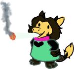  alpha_channel anthro bom_bloom brown_hair clothed clothing deltarune dragon drugs female fenrih fur furred_dragon hair humor long_hair looking_at_viewer low_res orange_body orange_fur ralsei ralsei_smoking_blunt simple_background smile smoking smoking_weed solo spade_tail transparent_background tunic undertale_(series) video_games 