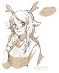  2019 absurd_res anthro antlers blush cana_(artist) capreoline cervid clothing dated deltarune female fingers hi_res horn japanese_text looking_at_viewer mammal monochrome noelle_holiday reindeer simple_background smile solo speech_bubble sweater sweater_vest text topwear translation_request undertale_(series) vest video_games white_background 