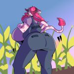  abstract_background absurd_res amphibian anthro axolotl belly big_belly big_breasts big_butt bovid bovine breasts butt cattle clothed clothing cornfield dusk ear_tag empskit facial_piercing female hair hair_over_eye hand_on_breast hi_res horn huge_breasts huge_butt hyper hyper_breasts hyper_butt mammal mole_salamander nose_piercing nose_ring one_eye_obstructed overalls piercing rear_view salamander_(amphibian) shaking_butt shirt solo spots t-shirt tongue tongue_out topwear transformation 
