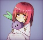  1girl artist_request cookie_run onion_cookie pajamas purple_eyes purple_hair sad sleepwear solo stuffed_toy 