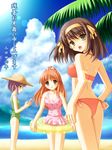  asahina_mikuru beach bikini day highres multiple_girls nagato_yuki outdoors side-tie_bikini suzumiya_haruhi suzumiya_haruhi_no_yuuutsu swimsuit uehiro 