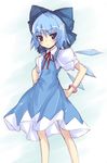  bad_id bad_pixiv_id blue_dress blue_eyes blue_hair bow bracelet cirno dress hair_bow hands_on_hips jewelry sketch solo standing touhou tsurime wings yumesato_makura 