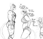  anthro big_breasts black_and_white boss_lamb_(hladilnik) bovid breasts bullying_the_dragon caprine cat_knight clothed clothing dialogue donk_sis english_text equid equine female hladilnik horse mammal mask monochrome sheep text wrestling wrestling_match 
