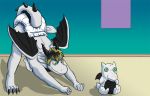 anthro arched_back claws diaper draco_(lil_dragon_draco) dragon horn jimmyrumshot male plushie pounce simple_background wings 