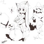  1girl animal_ears bag character_request christmas closed_mouth dress ejami fairy hat heart heart_hands house league_of_legends long_hair looking_at_viewer monochrome skirt smile snow thighhighs 