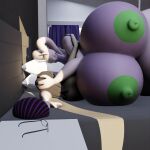  3d_(artwork) anthro bedroom big_breasts blender_(software) breasts cuddling darkdraketom digital_media_(artwork) duo female goodra green_nipples hand_on_head holding_each_other huge_breasts human larger_female male mammal nintendo nipples pok&eacute;mon pok&eacute;mon_(species) pok&eacute;mon_trainer size_difference sleeping smaller_male video_games 