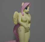  anthro big_breasts breasts curvy_figure equid equine female fluttershy_(mlp) folded_hands friendship_is_magic genitals hasbro looking_at_viewer mammal my_little_pony nude pussy shy simple_background smile solo solo_focus stormybirdpone voluptuous wings 