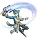  anthro asian_clothing blue_body blue_fur brown_eyes canid canine clothing east_asian_clothing energy_sword fur headgear hi_res holding_object holding_weapon japanese_clothing jewelry male mammal melee_weapon muscular muscular_male official_art setsuna_(warriors_all-stars) smug solo sword unknown_artist warriors_(game_series) warriors_all-stars weapon 