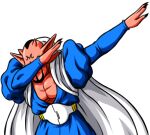  2019 2_horns alien alpha_channel belt black_claws black_facial_hair black_hair blue_clothing blue_topwear cape claws clothed clothing dabbing dabura digital_drawing_(artwork) digital_media_(artwork) dragon_ball dragon_ball_z facial_hair finger_claws goatee hair horn humanoid humanoid_pointy_ears humor icon male meme open_clothing open_topwear pecs pink_body pink_skin predaguy pun simple_background solo topwear transparent_background white_belt white_cape 