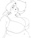  anthro belly big_breasts bottomless bovid bovine bra breasts cattle cleavage clothed clothing conditional_dnp eyes_closed female freckles furgonomics hair hi_res love_handles mammal navel short_hair slightly_chubby smile snout solo underwear wide_hips xopachi 