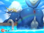  anthro anthrofied anus balls bedroom_eyes bent_over blue_body blue_skin bna_v5 butt genitals hi_res looking_back male muscular muscular_anthro muscular_male narrowed_eyes nintendo nude penis pok&eacute;mon pok&eacute;mon_(species) pok&eacute;morph poolside rear_view samurott seductive solo video_games wet wet_body 