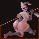  2021 alternate_species anthro anus bedroom_eyes big_breasts big_butt black_background blue_bow_tie bow_tie bow_tie_only breasts buckteeth butt curvy_figure cutlery eathanontitan eyeshadow female five_nights_at_freddy&#039;s five_nights_at_freddy&#039;s:_security_breach fur furrification grey_body grey_fur hi_res holding_knife holding_object huge_butt kitchen_knife kitchen_utensils knife lagomorph leporid long_ears looking_back makeup mammal markings mostly_nude multicolored_body multicolored_fur narrowed_eyes nipples open_mouth pawpads pink_eyeshadow pink_inner_ear pose rabbit rear_view red_eyes scottgames scut_tail seductive short_tail simple_background solo steel_wool_studios teeth thick_thighs tools two_tone_body two_tone_fur vanny_(fnaf) video_games voluptuous whiskers white_body white_fur 