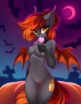  absurd_res airiniblock anthro bat_pony bat_wings blood_moon breasts candlelight_(candel) candy cutie_mark dessert equid equine fan_character female food genitals graveyard halloween hasbro hi_res holidays lollipop looking_at_viewer mammal membrane_(anatomy) membranous_wings my_little_pony nipples nude open_mouth outside pussy solo spread_wings thigh_gap tombstone wings 
