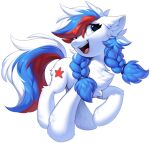  blue_eyes blue_hair braided_hair cutie_mark equid equine female feral fur hair hioshiru mammal my_little_pony open_mouth smile solo teeth tongue white_body white_fur 