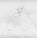  big_breasts blush breasts centaurworld eyelashes female fingers hair hippopotamid huge_breasts hyper hyper_breasts mammal monochrome open_mouth ponytail sbshouseofpancakes sketch small_tail solo taur tongue waterbaby 