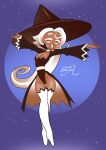  2021 absurd_res clothing cookie_run dated female food food_creature hair hat headgear headwear hi_res humanoid latte_cookie_(cookie_run) leggings legwear night signature solo wayesh white_hair witch_costume witch_hat 