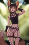  animal_humanoid brown_eyes brown_hair canid canid_humanoid canine canine_humanoid ear_piercing female fishnet fox_humanoid garter_belt garter_straps genitals goth hair hi_res humanoid khiara_(personalami) mammal mammal_humanoid personalami piercing pussy solo 