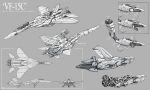  absurdres cockpit commentary comparison english_commentary english_text highres landing_gear machinery macross mecha mechanical_arms mechanical_legs monochrome multiple_views no_humans original schematics science_fiction thrusters transformation uzuki variable_fighter vf-15c 