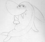  2021 eyelashes female feral fin fish half-closed_eyes hanna-barbera jabberjaw jabberjaw_(character) jellystone_(hbo_max) lying marine monochrome narrowed_eyes sbshouseofpancakes shark sharp_teeth sketch smile solo teeth traditional_media_(artwork) 