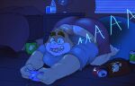  anthro ass_up bean_bag bed beverage_can big_butt boom-boom boom_(nood1e) butt chips_(food) fan_character fangs food freckles fur furniture gamecube gaming hi_res koopa koopaling light lighting male mario_bros messy_room nintendo nood1e overweight overweight_anthro overweight_male playing_videogame ramune scalie slightly_chubby solo solo_focus video_games yelling 