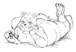  2021 anthro butt canid canine humanoid_hands kemono lying male mammal overweight overweight_male raccoon_dog sakusan_kc sketch solo tanuki tenugui 
