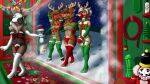  2021 anthro bdsm bondage bound bulge capreoline cervid christmas christmas_clothing clothed clothing comet_(reindeer) crossdressing dasher fan_character girly group hi_res holidays leash male male/male mammal quakehoof reindeer rudolph_the_red_nosed_reindeer submissive submissive_male 