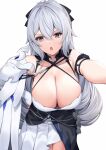  1girl breasts bronya_zaychik bronya_zaychik_(silver_wing) cleavage collarbone commentary_request eyebrows_visible_through_hair grey_eyes grey_hair highres honkai_(series) honkai_impact_3rd large_breasts long_hair looking_at_viewer open_mouth pak_ce 
