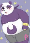  2021 absurd_res alp_(tas) anthro belly blush bodily_fluids bottomwear bulge clothing giant_panda hi_res humanoid_hands kemono lifewonders male mammal moobs navel nipples one_oneyyy overweight overweight_male purple_body shorts solo sweat tokyo_afterschool_summoners ursid video_games white_body 