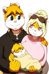  anthro baby bedding big_breasts blanket blonde_hair breasts clothing conker conker&#039;s_bad_fur_day eyebrows eyewear eyewear_on_head family father father_and_child father_and_son female fur group hair male male/female mammal mother mother_and_child mother_and_son orange_body orange_fur parent parent_and_child rareware rodent sciurid smile smiling_at_each_other son sunglasses sunglasses_on_head sweater thick_eyebrows topwear video_games young zaviel 