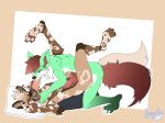  absurd_res african_wild_dog anal animal_genitalia animal_penis anthro canid canine canine_penis canis cum_in_self dominant duo erection genitals hi_res hisoka_(character) male male/male mammal penetration penis rous_fox_(artist) shicatu_(character) wolf 