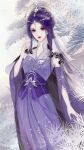  1girl absurdres china_dress chinese_clothes dress hair_ornament highres hong_shan_shi_ling long_hair purple_eyes purple_hair qin_shi_ming_yue sparkle vegetation weibo_id white_background zi_nu_(qin_shi_ming_yue) 