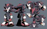  1boy animal_ears black_hair character_sheet closed_mouth furry furry_male gareki_sh gloves grey_background long_hair male_focus multicolored_hair red_eyes shadow_the_hedgehog shoes sigh simple_background sonic_(series) tail white_gloves 