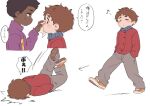  2boys be_(ronironibebe) black_hair black_jacket brown_hair closed_eyes clyde_donovan dark-skinned_male dark_skin handkerchief jacket multiple_boys musical_note purple_sweater short_hair south_park spoken_musical_note sweater token_black wiping_nose 