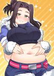  1girl amagaeru_(hylathewet) belly black_hair ebihara_naho highres idolmaster idolmaster_cinderella_girls navel plump solo spread_navel 