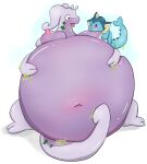  absurd_res anthro bboing belly big_belly breastfeeding breasts duo eeveelution feral goodra gynomorph hi_res intersex intersex/male male nintendo nipples pok&eacute;mon pok&eacute;mon_(species) purple_body sitting size_difference tongue tongue_out vaporeon video_games 