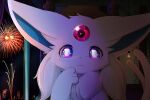  2_tails 3:2 3_fingers anthro anthrofied big_ears biped blue_inner_ear bust_portrait cheek_tuft city detailed_background digital_media_(artwork) eeveelution espeon facial_tuft female fingers fireworks fluffy forehead_gem front_view fur glistening glistening_eyes glowing glowing_eyes hair hi_res hirochanu inside kemono looking_at_viewer mammal monotone_body monotone_ears monotone_fur monotone_hair monotone_tail multi_tail neck_tuft night nintendo nude paws pigtails pink_ears pink_hair pink_tail pok&eacute;mon pok&eacute;mon_(species) pok&eacute;morph portrait pupils purple_eyes sky skyscraper solo standing stare tuft video_games white_pupils window yandere_trance 