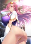  1girl ass bangs blue_eyes blush breasts closed_mouth covered_nipples elbow_gloves gloves gundam gundam_seed hair_ornament hassen_(8cm) highres large_breasts long_hair looking_at_viewer meer_campbell pink_hair smile solo star_(symbol) star_hair_ornament thighs white_gloves 