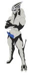  alien animal_genitalia blue_eyes blue_penis bodypaint crossed_arms erection face_paint genital_slit genitals hi_res male mass_effect neonyx nude penis slit solo standing thedax_(character) turian video_games 