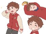  1boy be_(ronironibebe) blush brown_eyes brown_hair closed_eyes clyde_donovan food jacket red_jacket short_hair smile smirk south_park taco tears 