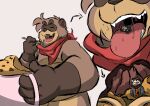  andythetanuki bodily_fluids canid canine cupcake drooling duo food giant_panda internal macro male male/male mammal micro raccoon_dog saliva size_difference size_play tanuki tongue tongue_out unaware unaware_pred unaware_vore ursid vore 