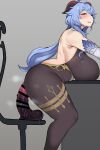  alternate_breast_size ass backless_outfit bare_shoulders bell black_bodysuit blue_hair blush bodice bodysuit breasts breasts_on_table censored chair chamchami cowbell curvy desk detached_sleeves dildo dildo_reveal ganyu_(genshin_impact) genshin_impact goat_horns half-closed_eyes highres horns horse_dildo huge_breasts huge_dildo long_hair looking_at_viewer lying masturbation office_chair on_desk on_stomach open_mouth plump purple_eyes pussy_juice pussy_juice_trail raised_eyebrows sex_toy smirk squatting thick_eyebrows thick_thighs thighs vaginal 