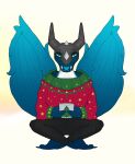  absurd_res angel_dragon bedsheetwalking blue blue_tongue bottomwear christmas christmas_clothing christmas_mug christmas_sweater christmas_topwear claws clothing diamond_(disambiguation) dragon fangs feet fur furred_dragon gem hands helios hi_res holidays horn looking_at_viewer looking_happy male mug no_shoes open_mouth pants sfw sitting sweater tagme tongue topwear ugly_christmas_sweater wings 