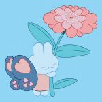  absurdres blue_background bunny butterfly_wings flower heart highres leaf meyoco no_humans original pink_flower plant simple_background wings 