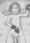  1girl after_sex after_vaginal bandaid bandaid_on_face blush brave_witches breasts cum cum_in_pussy fang gloves greyscale highres kanno_naoe monochrome motsunukisuki navel nipples nude open_mouth pussy scarf shiny shiny_hair short_hair sketch small_breasts solo spread_legs sweat world_witches_series 