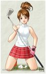  1girl azasuke ball clap_hanz golf_ball golf_club highres hot_shots_golf minna_no_golf nanako_(hot_shots_golf) nanako_(minna_no_golf) outdoors simple_background solo spread_legs 