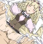  bed blond blonde_hair blush censored clothed_sex crying eyes_closed head_dress headdress panties_around_leg sex shirley_fennes skirt_lift spread_legs tales_of_(series) tales_of_legendia tears vaginal watermark 
