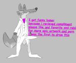  anthro big_penis canid canine canis clothed clothing erection erection_under_clothing fur genitals grey_body grey_fur hi_res looking_at_viewer male mammal mr._wolf_(the_bad_guys) penis simple_background smile sodacaps solo wolf 