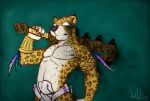  2015 anthro felid iztli jaguar mace male mammal melee_weapon pantherine signature solo standing weapon 